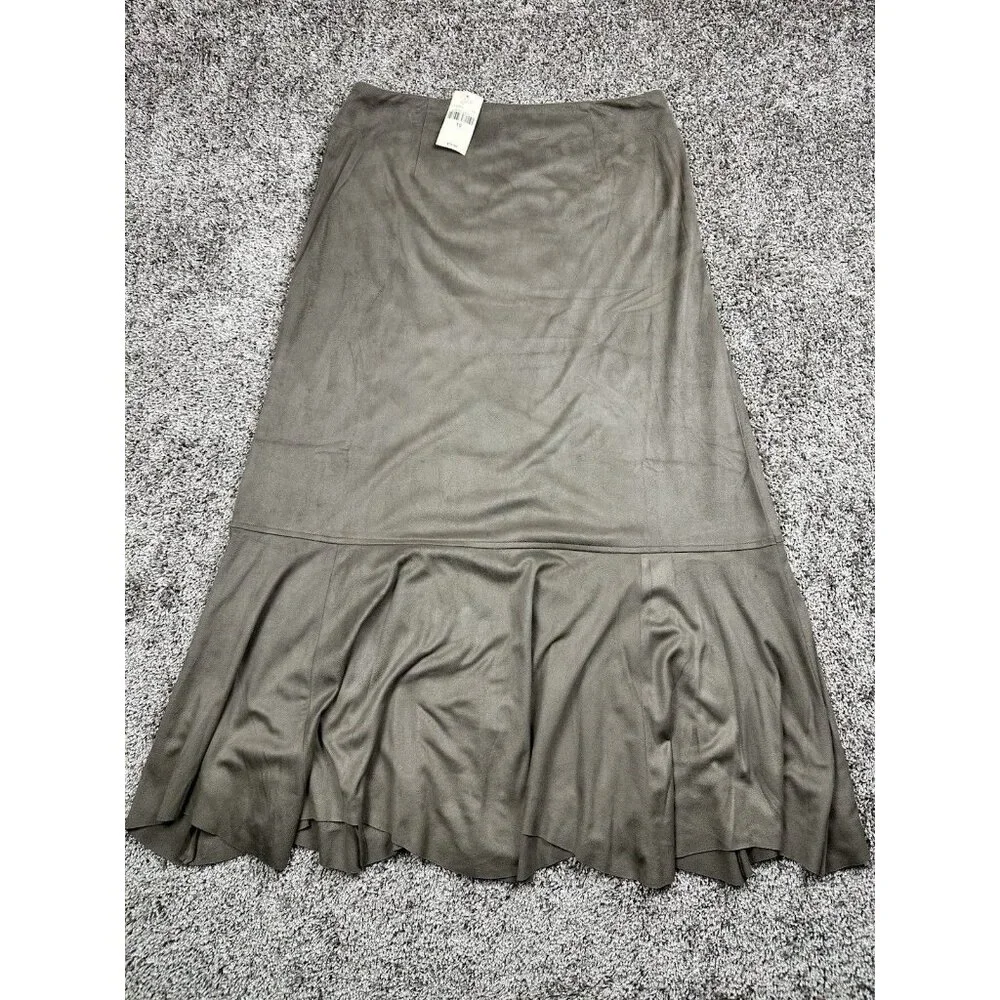 J. Jill‎ Faux Suede Midi Skirt Gray Flounce Hem Boho Workwear Size 10 NWT
